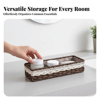 Narrow Woven container with Liner multipurpose Household Storage for Makeup Users