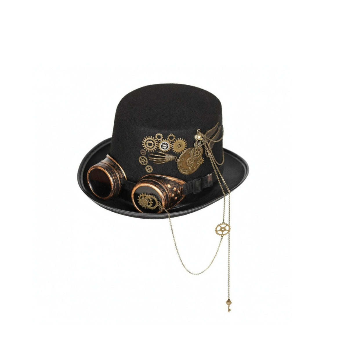 Mechanical Gear Steampunk Top Hat Chain Ornaments Top Hat with Goggles Bronze-Gold