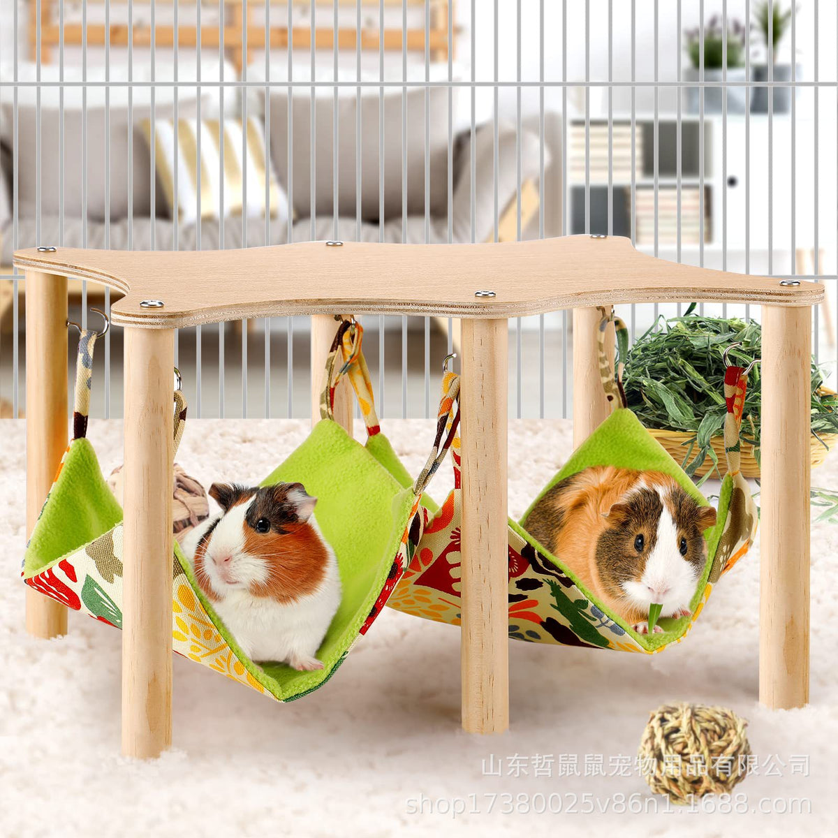 Wooden Hamster Hammock Pet Cage Landscaping Tool Double Hammock Guinea Pig Entertainment Habitat Hideout
