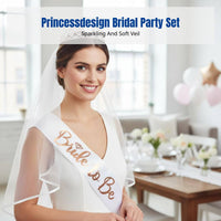 Shiny Crown Bridal Headpiece, Soft Veil with Comb, Bride to Be Sash, Princess Party Set