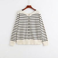 Striped Long Sleeve Top Women Plus Size Ribbed Knit Sweater, Soft Fleece Blend Casual Everyday Wear for Spring, Slimming Vertical Stripe Pattern