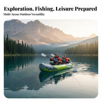 Thickened Design 2-Person Inflatable Fishing Boat Foldable 2-Person Inflatable Boat Puncture Resistant Tandem Kayak Adjustable Padded Seats for Families, Beginners, Rivers, Coastal Waters, Recreational Cruising, Calm Sea
