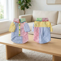 Summer Lightweight Contrast Shirt with Frill, Patchwork Polyester Dog Shirt and Cat Shirt, Small Dog Clothing with Buttons for Fashion