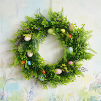 Easter Wreath with Eggs Artificial Spring Wreath Festive Door Wreath Hanging Easter Decor for Front Door, Home Entrance, Entryway, Porch
