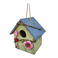 Hanging Bird Ornament Solid Wood Construction Decorative Wooden Birdhouse Handcrafted Style for Yard