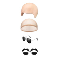 Natural-Looking Bald Cap with Glasses and Mustache Skin-Tone Bald Scalp Cap Kit Wrinkled Cosplay Set Aviator-Style for Cosplayers, Adults, Actors, Halloween, Theatre