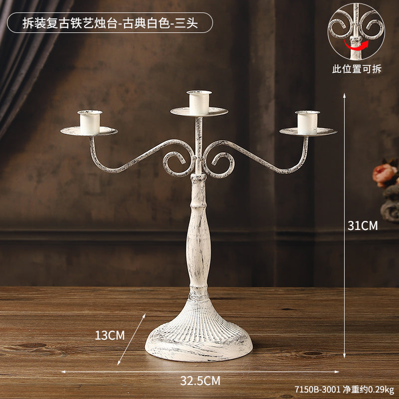 复古欧式铁艺烛台摆件家用餐桌浪漫烛光晚餐道具三头法式蜡烛台座
