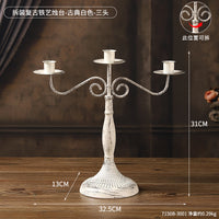 复古欧式铁艺烛台摆件家用餐桌浪漫烛光晚餐道具三头法式蜡烛台座