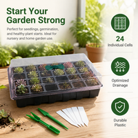 24 Cell Germination Tray Kit, PVC Propagation Trays with Buckle Lid, Drain Holes, Labels & Dibber, Large Green Seedling Nursery for Indoor Gardening