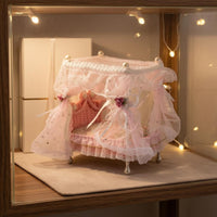 1:12 Scale Dollhouse Canopy Bed Ruffled Four-Poster Bed Ribbon Ties Miniature Furniture