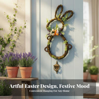 Colorful Eggs Easter rabbit Wreath Festive Atmosphere Pverdant rabbit and Ears Set Cute Cartoon Design Door decoration Welcome Sign for children, Parents, Homeowners