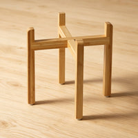 Cross-Brace Bowl Stand Bamboo Finish Wooden Pet Bowl Stand Open Design Raised Pet Feeder Holder