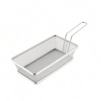 Perforated Stainless Steel Mesh Basket Open Top Mesh Frying Basket Rounded Rim Cooking Ware Metal Handle