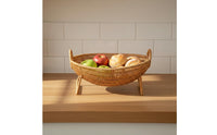 Handwoven Woven Basket Tray Natural Look Rattan Design Basket Long-Lasting Household Storage for Kitchen, Dining Table, Living Room