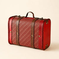 Wooden Storage Suitcase Leather-Like Trim Vintage Wooden Chest Retro Design