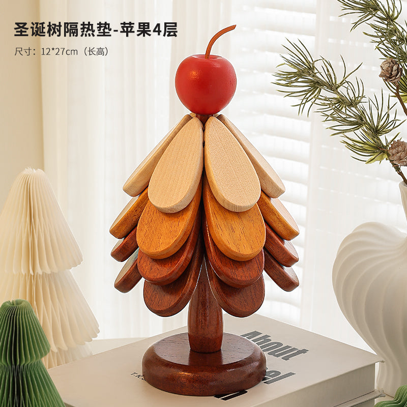 高级感圣诞树隔热垫餐桌摆件创意一棵树实木防烫锅垫折叠杯垫碗垫 【星星款】全实木-圣诞树隔热垫4层