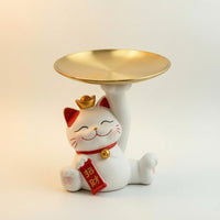 Auspicious Maneki Neko Tray Decorative Trinket Tray with Cat Cute Jewelry Dish with Cat Tabletop for Women, Vanity, Dresser, Entryway