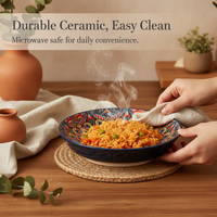 Bohemian Style Underglaze Ceramic Deep Plate for Dining, 8-inch, High Temperature Resistant