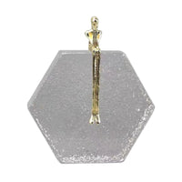 Transparent Cube Sculpture with Figure Clear Tabletop Sculpture Gold Statue for Office