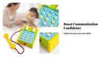 Raised Buttons Wooden Toy Telephone Realistic Imitation Telephone Toy Imaginative Play Wooden Pretend Phone Interactive for Preschoolers