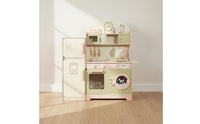 Wooden Play Kitchen Interactive Wooden Pretend Kitchen Smooth Surface Kids Cooking Playset for Young Children
