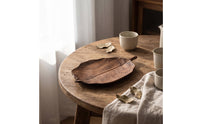 Wooden Leaf Design Tray Walnut Wooden Tray with Carved Texture Handmade for Hosts, Decorators, Tea Time, Tabletop Styling