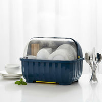 Dustproof Dish Dryer with Lid Dust-Resistant Cover Covered Dish Rack Easy to Clean Utensil and Cup Holder Drain Tray