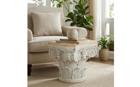 Column Side Table Vintage Style Pedestal Table Carved Roman Column Pedestal for Living Room