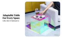 Acrylic Side Table Compact Iridescent Table Space-Saving Furniture for Bedroom, Living Room