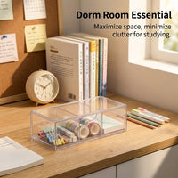 Clear Acrylic Drawer Organizer, Stackable Desktop Storage with Compartments, Makeup for Vanity and Office, Business Card Box