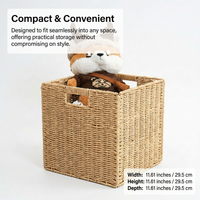 Rattan Storage Baskets, Handwoven Cube Shelf Organizers, Open Top Design Bins with Handles, Toy Storage Solution for Home, Playroom Organization