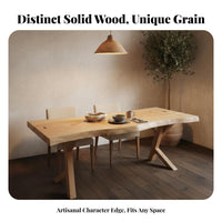 Untreated Edge Dining Table Artistic Design Solid Wood Slab Table Sturdy and Hard-Wearing Home Furniture for Homestay Managers, Families, Cafe