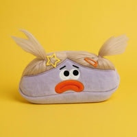 Faux Fabric Soft Pencil Case Embroidered Cartoon Pencil Case Oval Zipper Pen Bag Soft