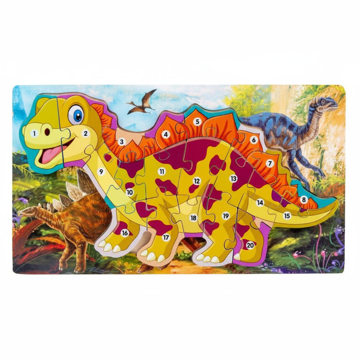 Wooden Dinosaur Puzzle Learn Shapes Dinosaur Learning Puzzle Hand-Eye Coordination Educational Toy for Young Children, Children 3++