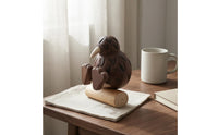 Carved Woodland Bird Statue Dark Brown Wooden Figurine Collectible Home Decor