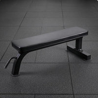 Black Padded Flat Weight Bench Metal Frame Commercial Weight Bench Stitched Edges Gym Equipment Transport Wheels