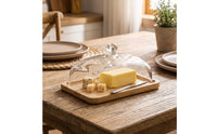Serving Tray with Glass Lid Rectangular Tableware Wooden for Party, Brunch
