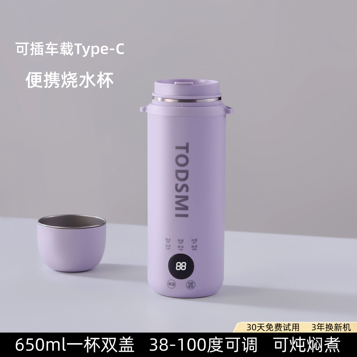 TODSMI便携烧水杯小型迷你烧水壶出差旅行车载加热保温电热水杯