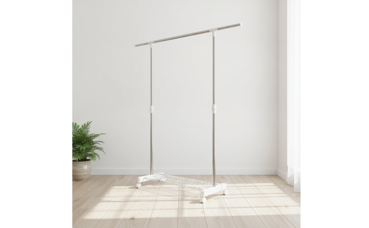 Adjustable Clothes Drying Rack with Shelf Expandable Rolling Clothes Rack Easy to Assemble Furniture Space-Saving for Renters, Students, Laundry Room, Bedroom, Balcony, Apartment
