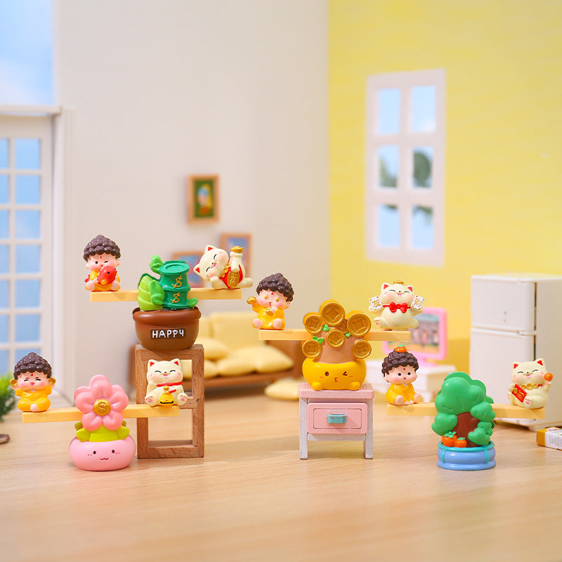 New Creative Cartoon Resin Craft Ornament - Ruyi Little Buddha Seesaw, Office Decoration, Gift