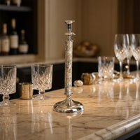 Candlestick with Shell Inlay Decorative Silver Candlestick Iridescent Candle Holder for Table, Bar, Cabinet