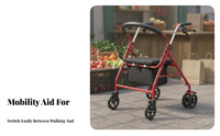Long-Lasting Steel Frame Elderly Shopping Cart Mobility Aid Underseat Storage Walking Aid with Seat and Basket Adjustable Height 4-Wheel Mobility Aid with Seat Double Braking System for Seniors, Daily Errands, Outdoor, Outdoors, Indoors
