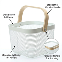 Kitchen Storage Basket with Wooden Handle, Modern Iron Organizer Tote, Metal Organizer Bins for Kitchen, Decorative Wire Baskets with Handle