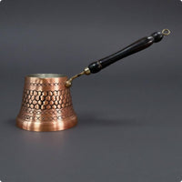Tinned Interior Turkish Coffee Pot Wooden Handle Copper Cezve Hanging Loop Engraved Copper Pot Stovetop Use for Heating Drinks