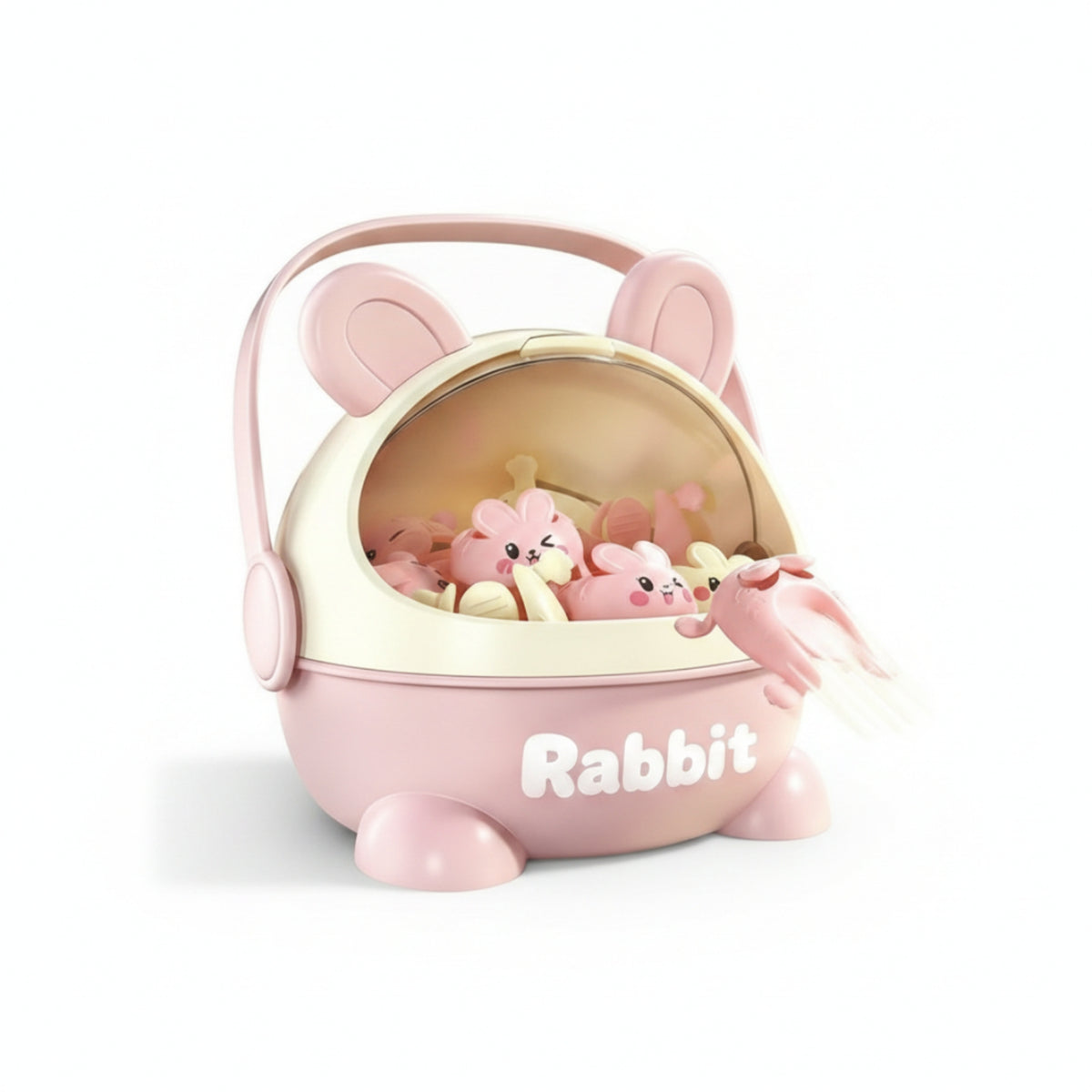 40 Pieces Cute Press-and-Bounce Rabbit Toy Cartoon-Style Bunny Storage Box Clear Window Bunny-Shaped Play Set Hard-Shell