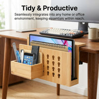 Desk Storage Organizer with Adjustable Pen Holder, Desktop Office Rack, Wood Grain Magazine for Home Professionals