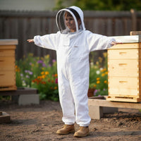 Overall Garment Full-Body Suit with Hood Elastic Bee Suit with Head Netting for Children, Young People, Backyard Hives, Farms