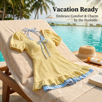 One-piece swimsuit for plus size women with a modest skirted design, short sleeve padded one piece for