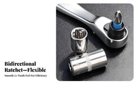 Curved Handle 1/4-Inch Ratchet Wrench Polished Finish Bi-directionalDirection Ratchet Wrench Compact
