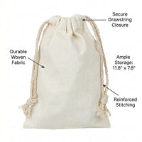 Canvas Storage Pouch with Drawstring Closure, Blank Surface for Product Packaging, Small Bag for Retailers